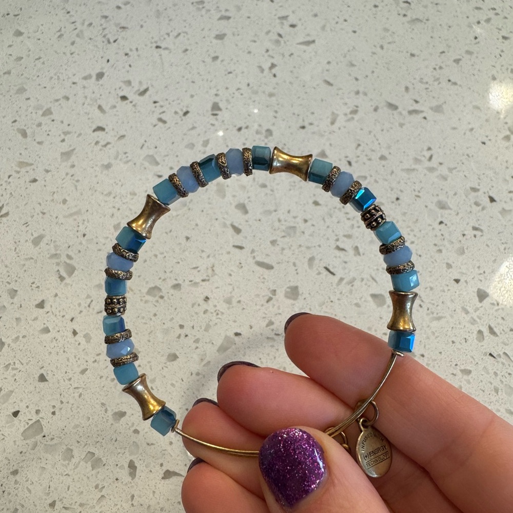 Alex and Ani Blue and Glod Beaded Adjustable Bracelet